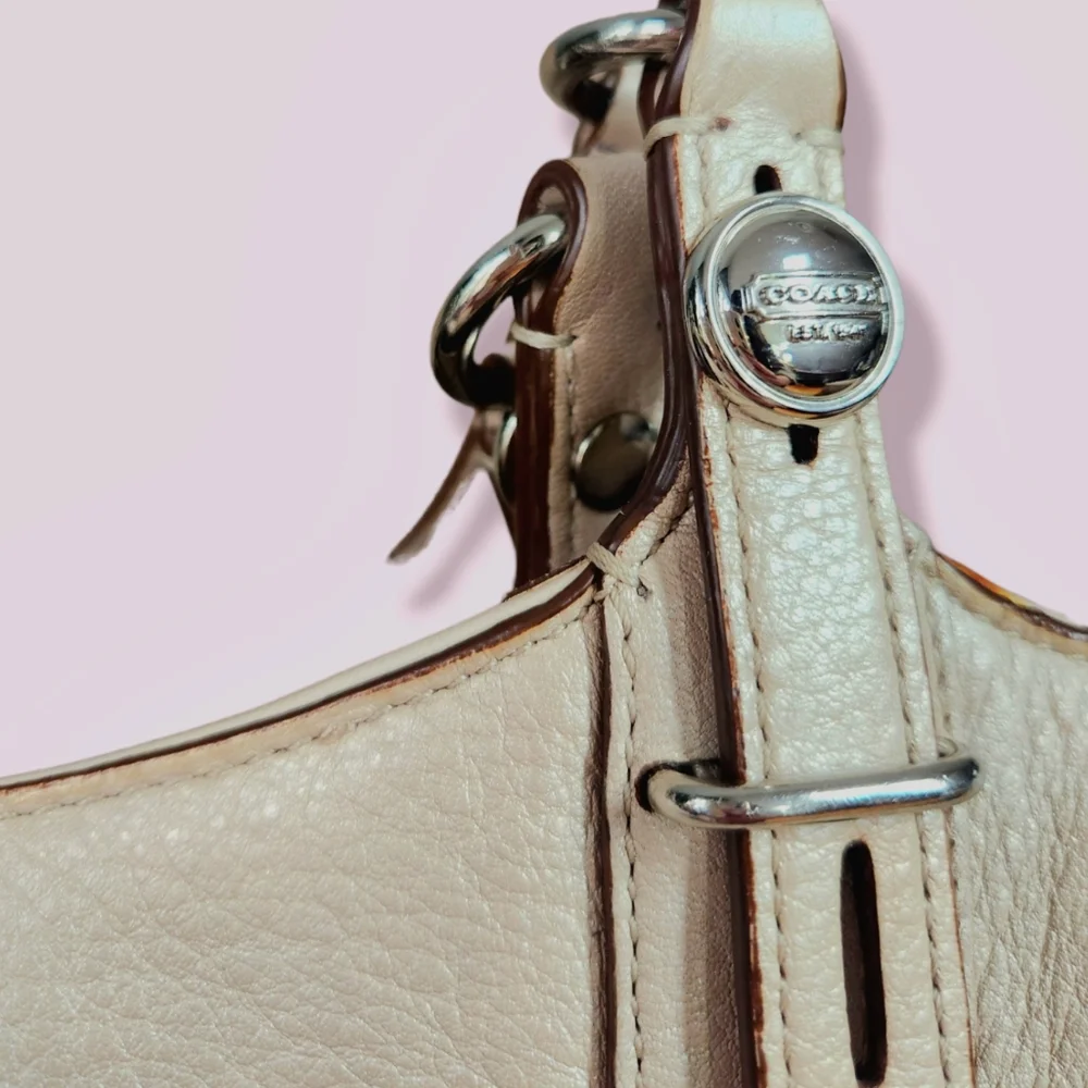 Large Coach Shell/Cream Leather Carly Tote, Shoulder Bag, Satchel F16174